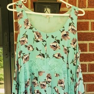 NWOT.  MINT/FLORAL SLEEVELESS SUMMER DRESS